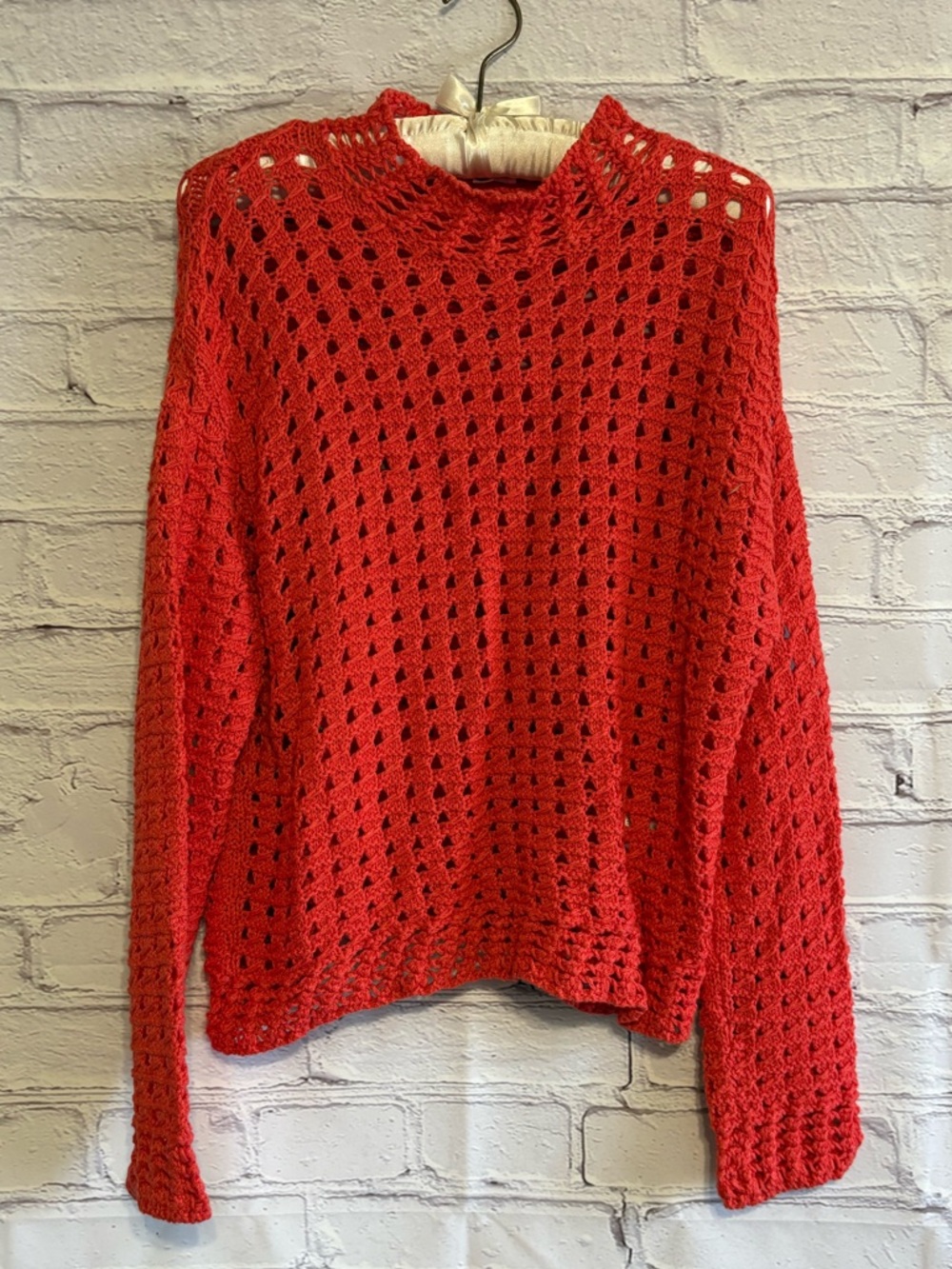 Anthropologie’s THML Bright coral red Knitted Crewneck Sweater
